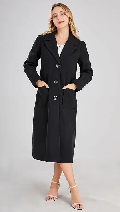 Big Notch Lapel Single Breasted Mid-Long Wool Blend Coat