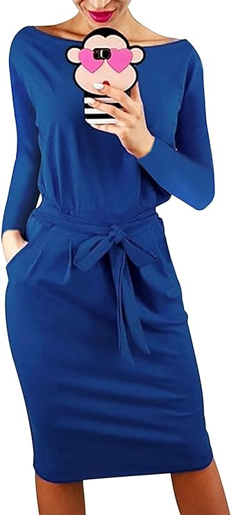 Casual Long Sleeve Belted Party Bodycon Sheath Pencil Dress