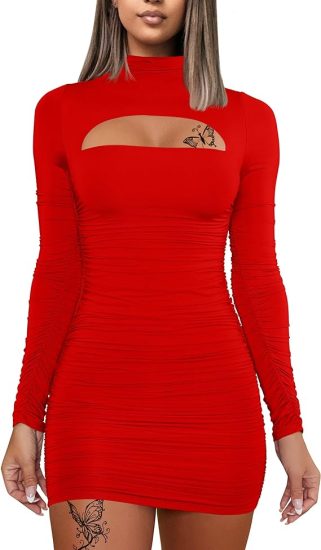 Cut Out Bodycon Ruched Party Club Mini Dress
