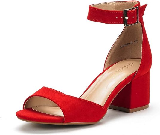 Red Low Heel Pump Sandals