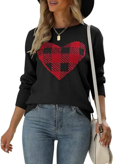 Crewneck Cute Heart Knitted Casual Sweater