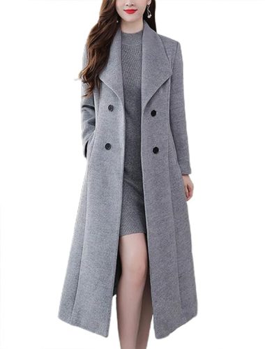 Shawl Collar Work Double Breasted Maxi Long Wool Pea Coat